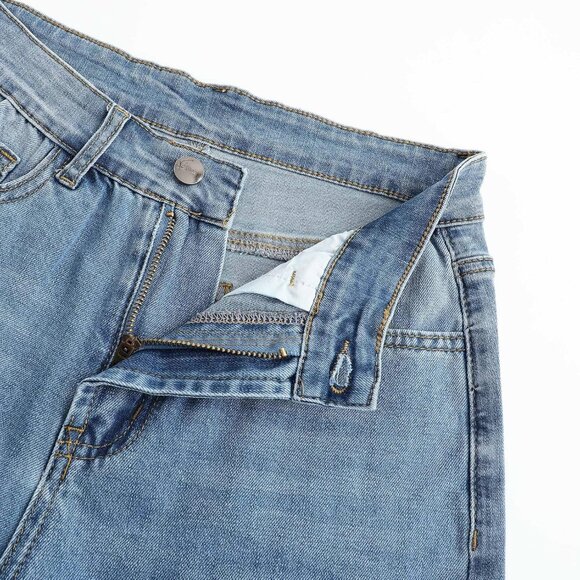 Women's High Waisted Wide Leg Denim Jeans Stretchy Ripped Casual Pants - Picture 5 of 9